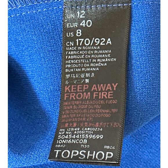 Topshop Mini Dress Knot Front Shift Dress Royal Blue Keyhole Sz 8 Party Romantic - Picture 11 of 12